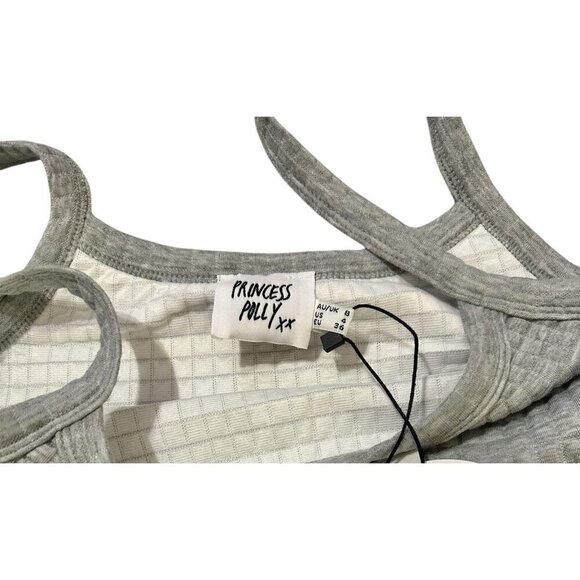 NWT Princess Polly Arabella Soft Waffle Crop Top Cami Size 4 Grey Zipper - Picture 3 of 6